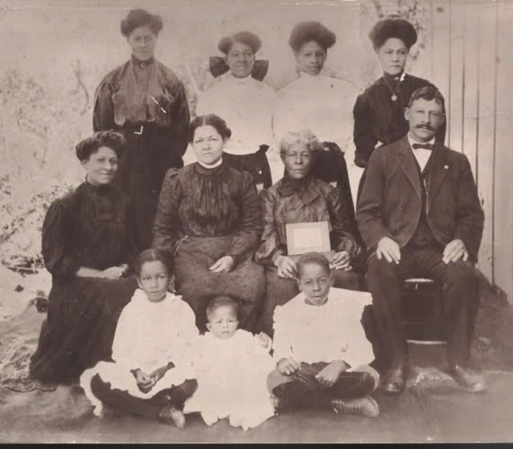 Muskogee Creek Indian family at Funeral for Grandma Lucinda Phillip's husband. Picture taken on Boley, Oklahoma reservation.